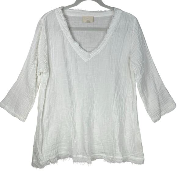 Honest Cotton Tunic Top Womens One Size Crinkle Gauze 3/4 Sleeve Coastal Beach - Picture 1 of 9